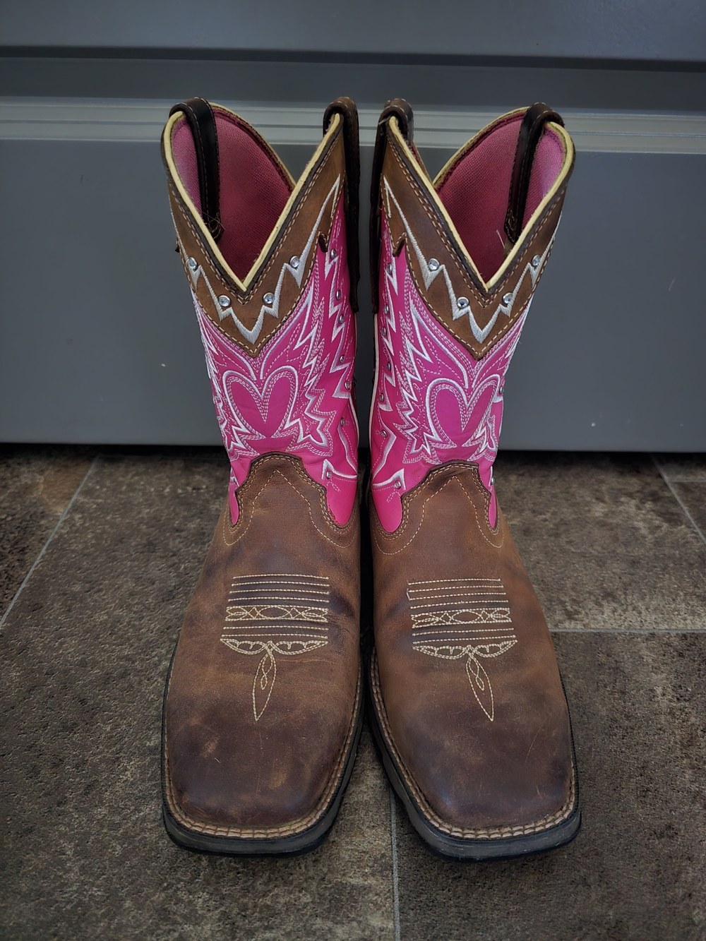 Durango Brown Foot Pink Shaft Western Heeled Boots